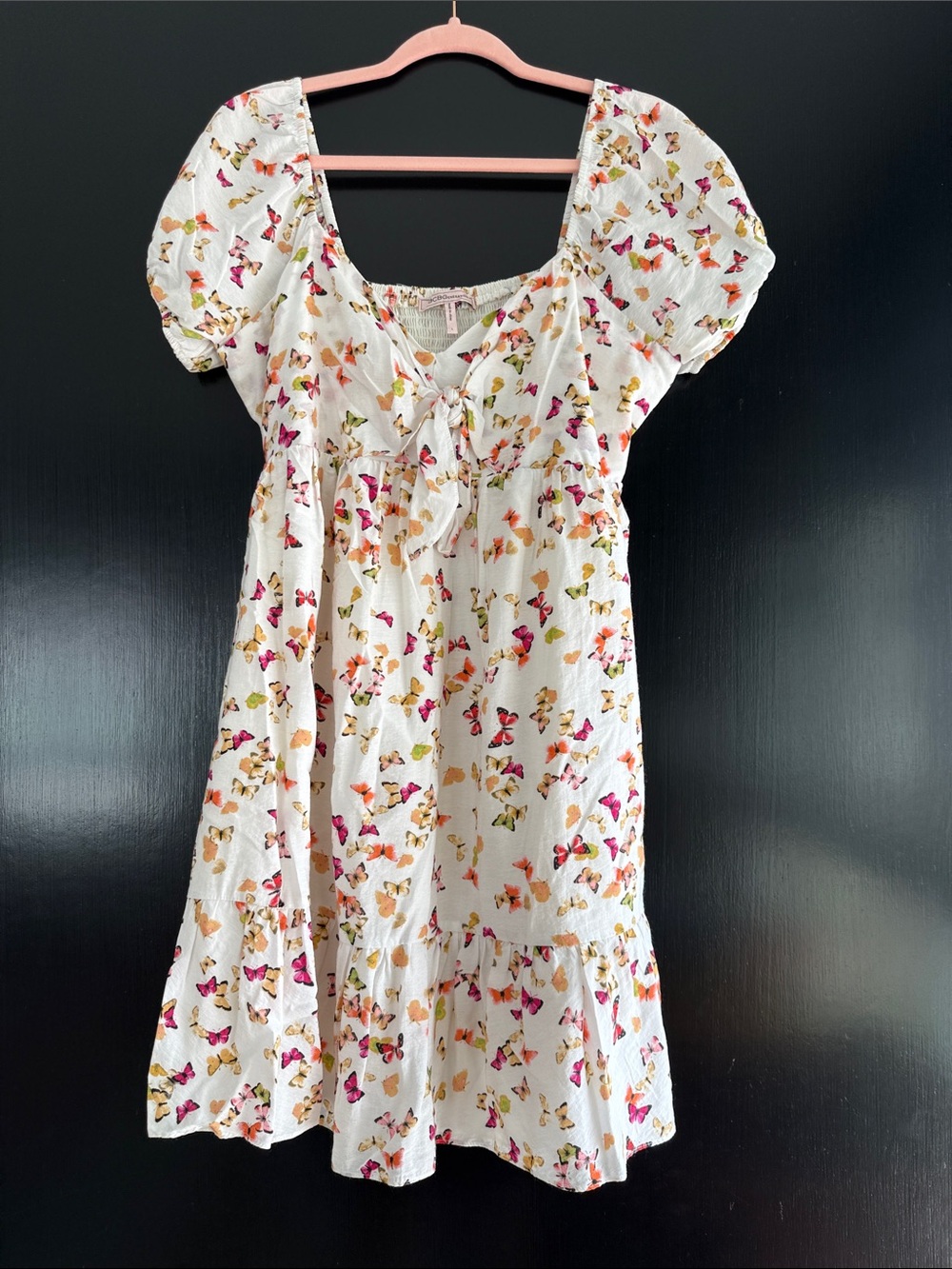 BCBGeneration White Butterfly Print Tie-Front Dress